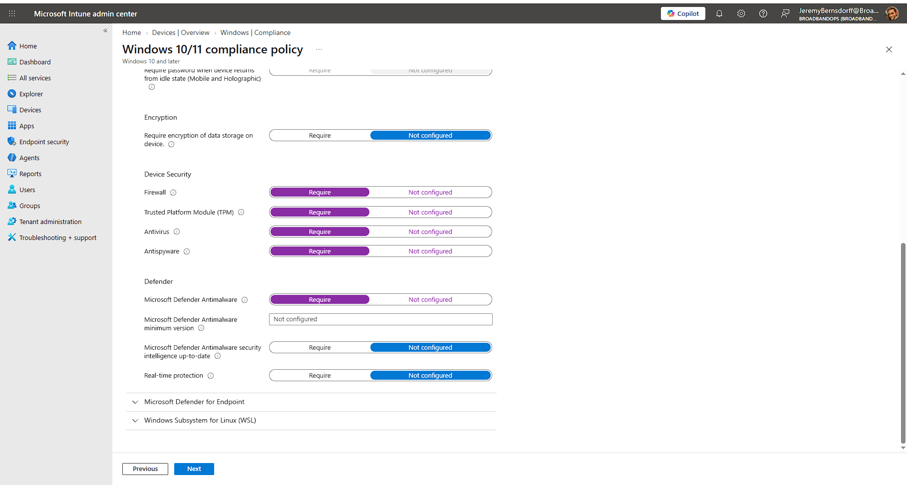 Microsoft Intune compliance policy